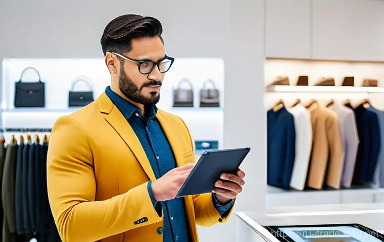 무역업계취업동향 - **Prompt:** A dynamic, bright, and modern retail environment. A professional, diverse male sales con...