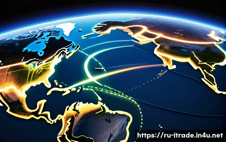 무역업무자격증 - A dynamic and modern visual representation of the evolving global trade landscape from a Russian per...