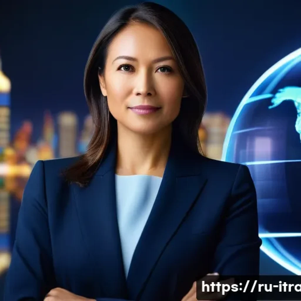 국제무역경력관리 - A dynamic portrait of a determined female business professional in her late 30s, wearing a sleek, ta...
