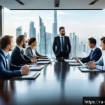 국제무역실무교육 - A professional international business meeting scene set in a modern office, featuring diverse busine...