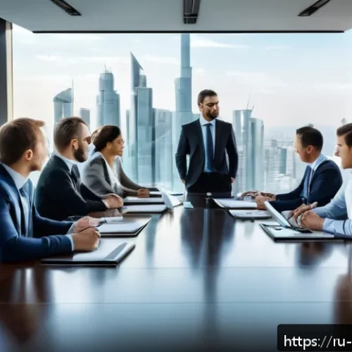 국제무역실무교육 - A professional international business meeting scene set in a modern office, featuring diverse busine...