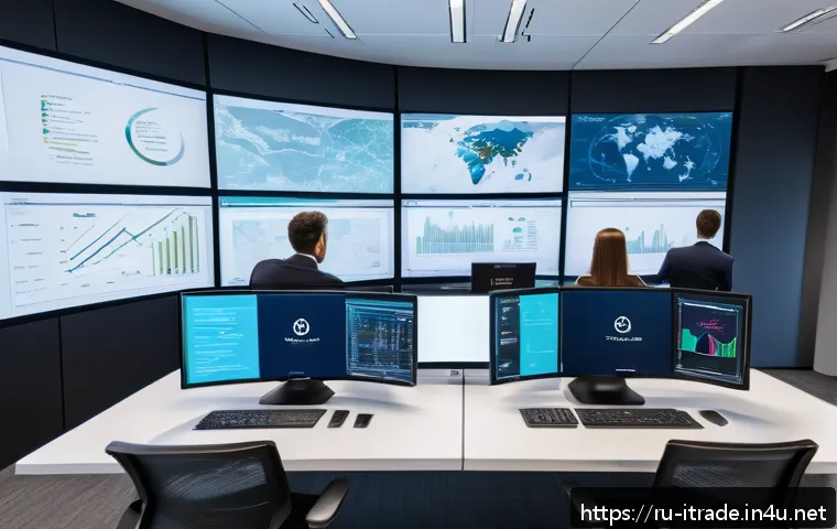 무역사무소프트웨어 - A modern office environment showcasing a diverse team of professionals working on international trad...